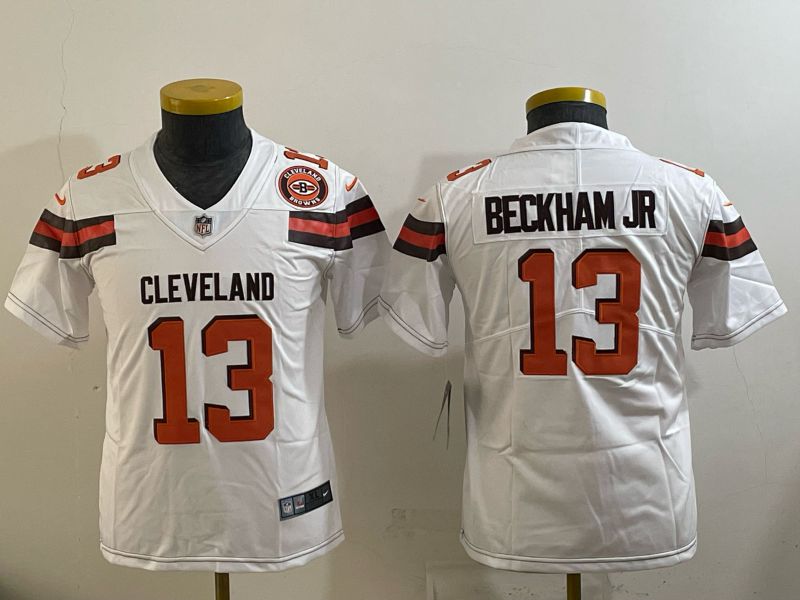 Youth 2025 Nike Cleveland Browns 13 Beckham jr white Retro Limited NFL Jersey style 03